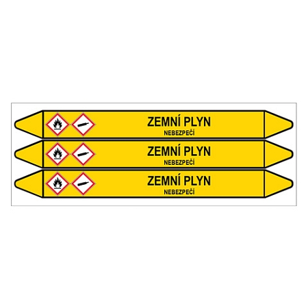 Značení potrubí, zemní plyn,3 ks, 355 × 37 mm